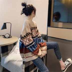 엑시 패턴 라운드 니트_P089308442