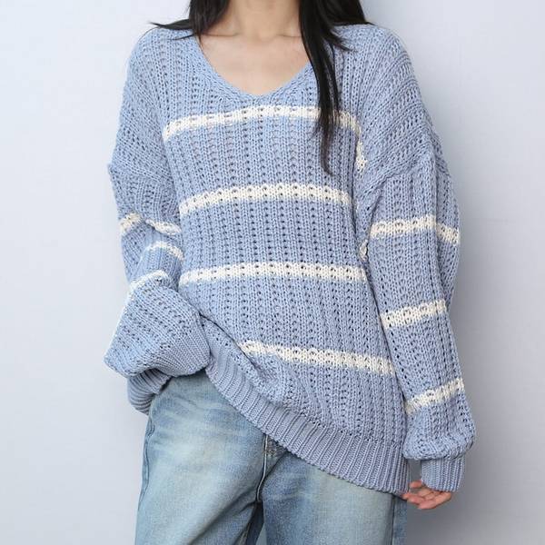 확대된 대표 파라노말샵 / 라인 단가라 브이넥 오버핏 니트티 (파라노말샵)