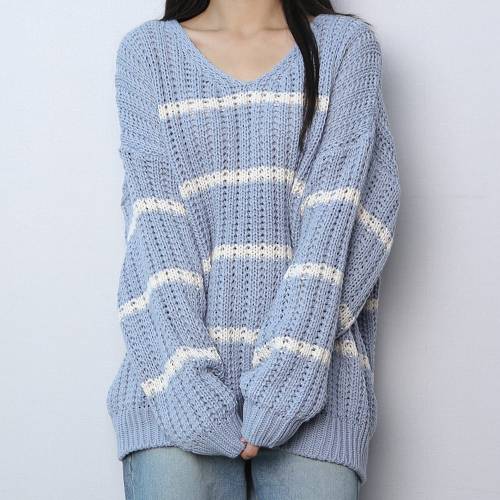 파라노말샵 / 라인 단가라 브이넥 오버핏 니트티 (파라노말샵)
