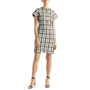 4392631 St. John Collection Plaid Raglan Sleeve Tweed Knit Sheath Dress