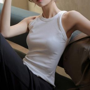 베이직 민소매 홀터넥 나시 골지 슬리브리스 여성 티셔츠