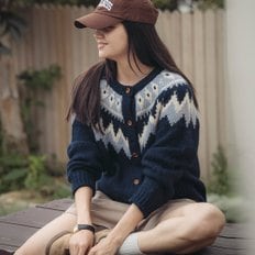 Retro punchcar pattern cardigan_Navy