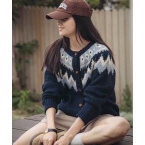 Retro punchcar pattern cardigan_Navy