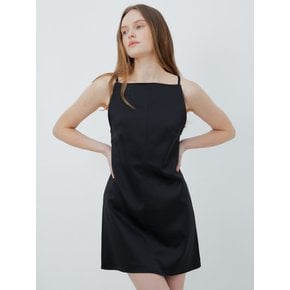 STITCHED SATIN MINI DRESS (BLACK)