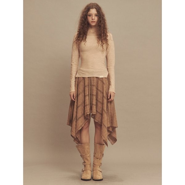 보헤미안 레이스 컷팅 스커트 카멜