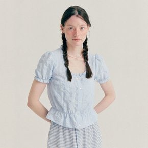 [22HS] CHECK PATTERN FRILL BLOUSE - SKY BLUE