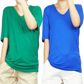 블랑 실켓 부드러운 여름 여성 V 브이넥 반팔 티셔츠_P084659784