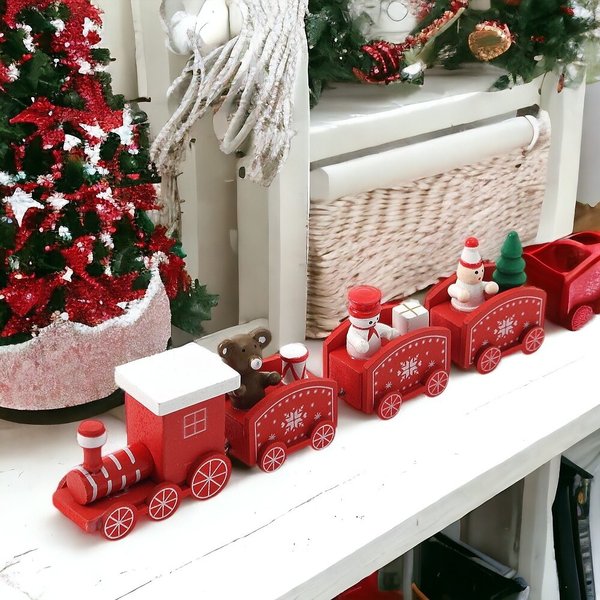 해피 크리스마스 원목 기차(레드)