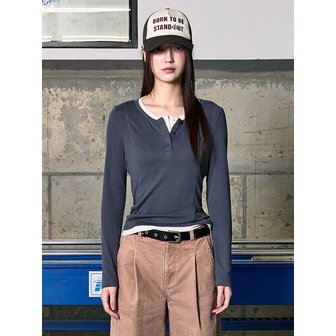 구호 플러스 Layered Henley Neck TShirts  Ash (KE6140M024)