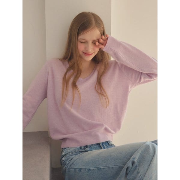 파인울 브이넥니트_Lavender