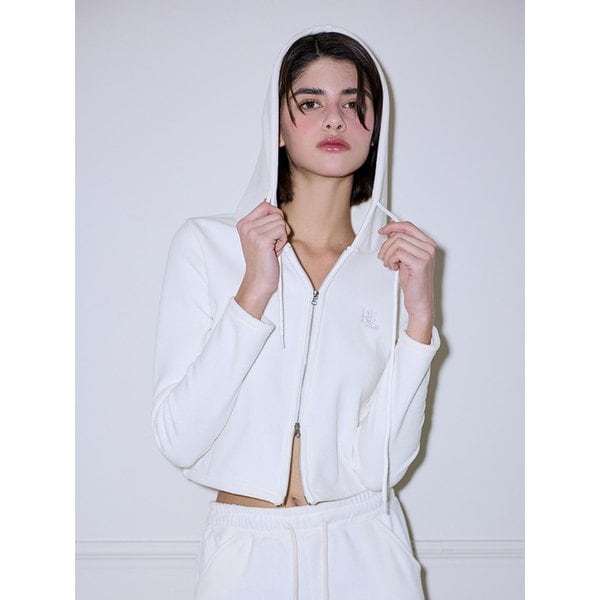 Velvet Two-way Hood Zipup [Ivory]