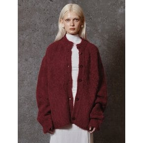 SOFT HAIRY KNIT CARDIGAN - BURGUNDY