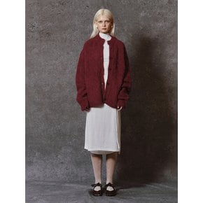 SOFT HAIRY KNIT CARDIGAN - BURGUNDY