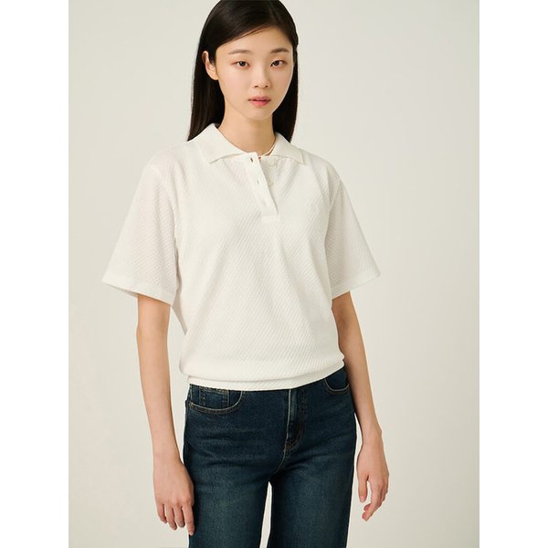 텍스쳐 반소매 폴로 티셔츠  아이보리 (BF5742C050)