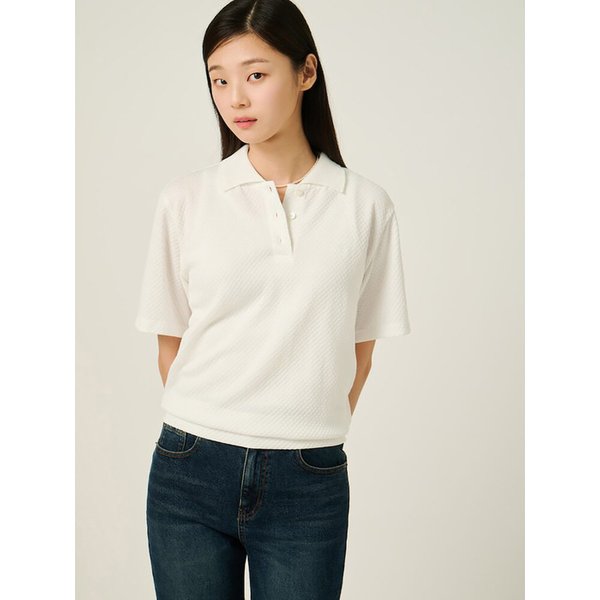 텍스쳐 반소매 폴로 티셔츠  아이보리 (BF5742C050)