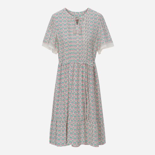 써스데이아일랜드 소매 레이스 배색 미니 원피스 (T254MOP283W)