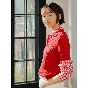 리넨 깅엄 체크 슬림핏 셔츠  레드 (BF5364C076)