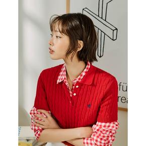 리넨 깅엄 체크 슬림핏 셔츠  레드 (BF5364C076)