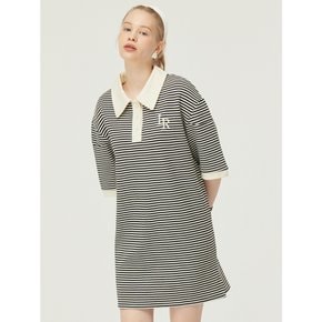 Stripe Collar Button Dress [black]