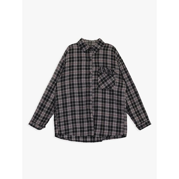 CHECK FRILL POCKET SHIRT_BLACK