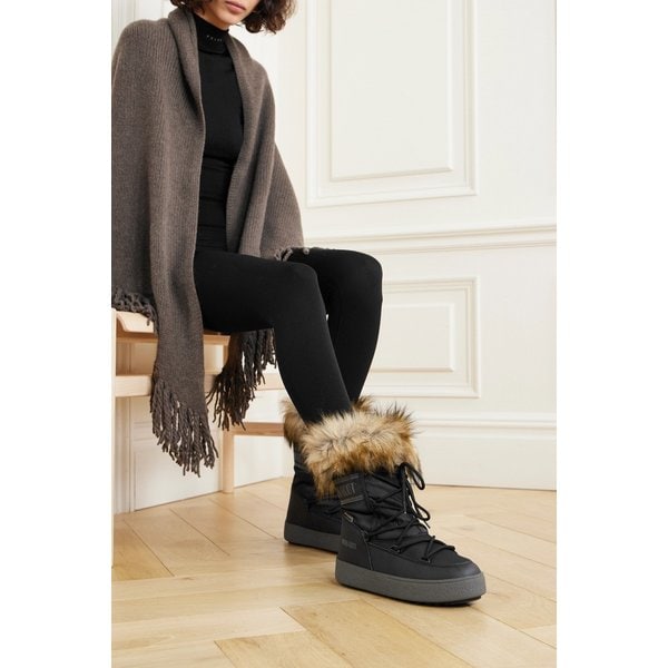 문부츠 엘트랙 모나코 인조 퍼 트리밍 셸 인조 가죽 스노우 부츠 블랙 1647597307947981