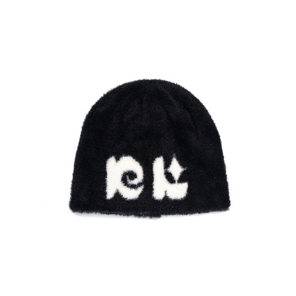 NK LOGO JACQUARD FUR BEANIE (BLACK)