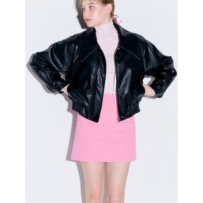 Big collar eco leather blouson jacket_Black