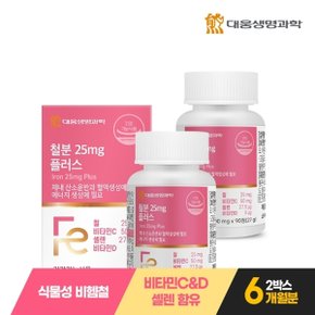 철분 25mg 플러스 90정 2박스 6개월분 / 임산부 고함량 비헴철 비타민C 비타민D