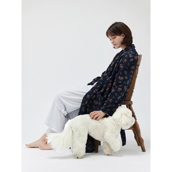 플라워 후리스 로브 가운 네이비
