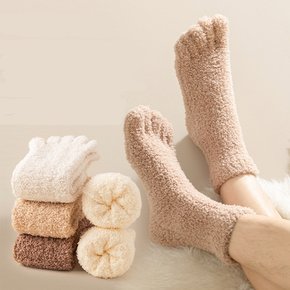 1+1 남녀공용 겨울 방한 보온 발가락 수면양말 수족냉증 임산부 극세사 장목 털양말
