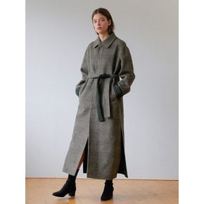 CHECK LONG WOOL HANDMADE COAT - GREEN