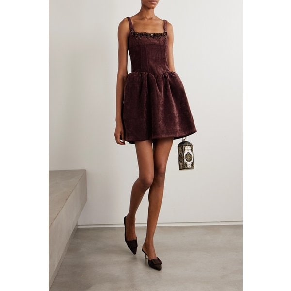 비즈 크리스탈 장식 벨벳 미니 원피스 46376663162976751