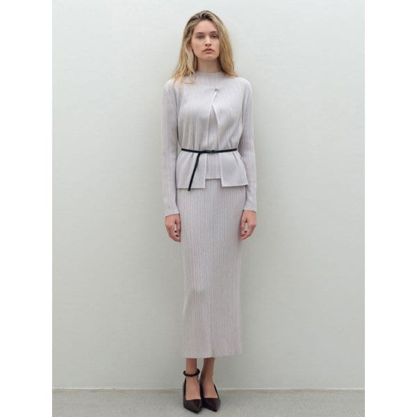 플리츠 골지 니트 스커트_실버