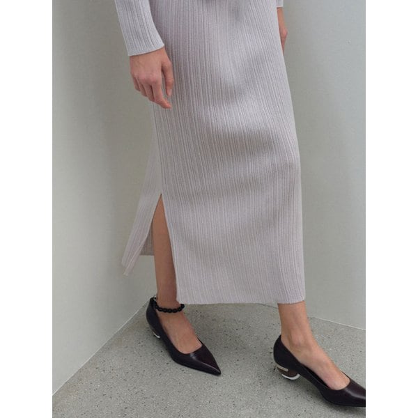 플리츠 골지 니트 스커트_실버