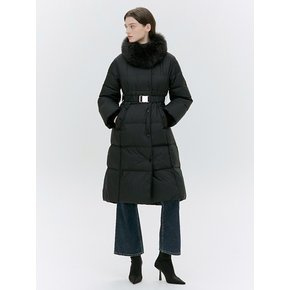 SQUARE QUILTING FOX FUR LONG COAT [BEIGE][BLACK]