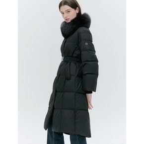 SQUARE QUILTING FOX FUR LONG COAT [BEIGE][BLACK]