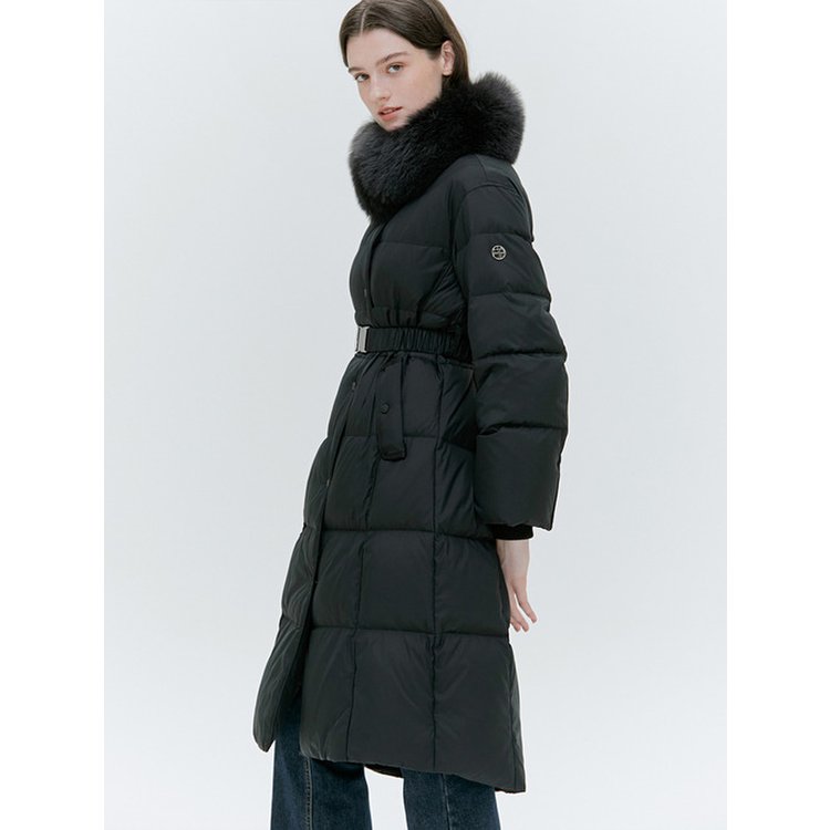 SQUARE QUILTING FOX FUR LONG COAT [BEIGE][BLACK] - SSG.COM