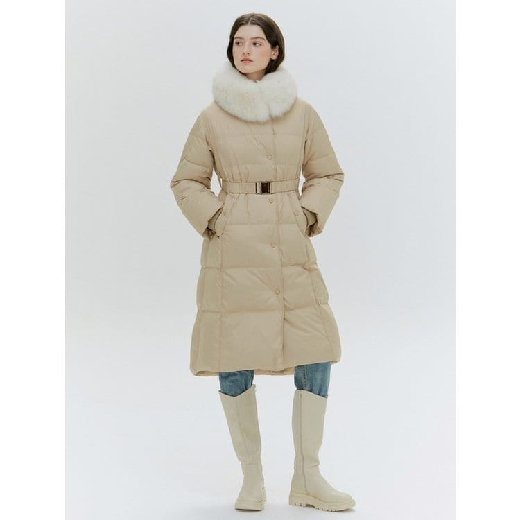 ★HACIE★ SQUARE QUILTING FOX FUR LONG COAT [BEIGE][BLACK] SQUARE QUILTING FOX FUR LONG COAT [BEIGE][BLACK] - SSG.COM
