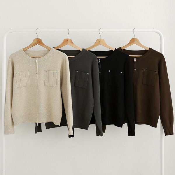 [옷자락] 여성 리벳 포켓 가을 가디건 투웨이 집업 니트