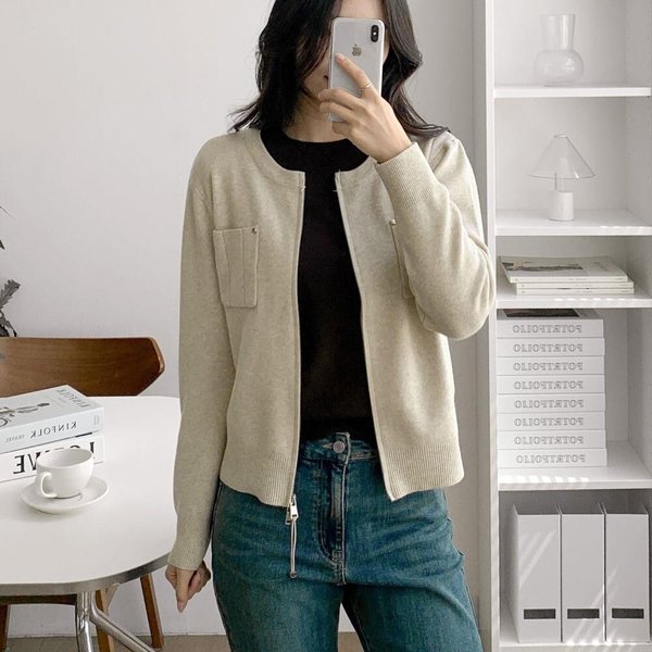 [옷자락] 여성 리벳 포켓 가을 가디건 투웨이 집업 니트