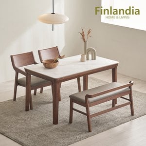 핀란디아 클로드 포세린 세라믹 참죽나무 4인 식탁세트(의자2+벤치1)