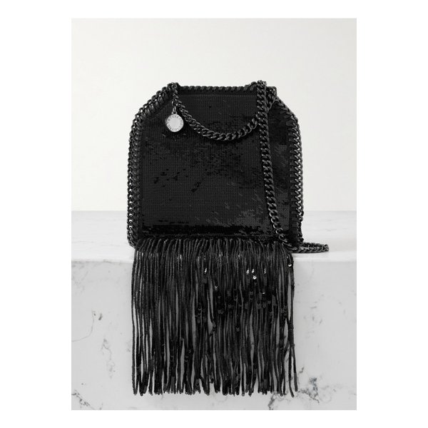 스텔라매카트니 팔라벨라 타이니 프린지 시퀸 캔버스 숄더 백 블랙 46376663162898131