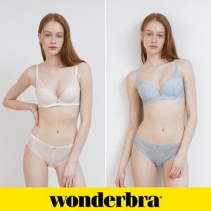 WONDERBRA 소프트 레이스 노와이어 브라팬티 4종세트 아이보리+블루 WBW4N2426_T