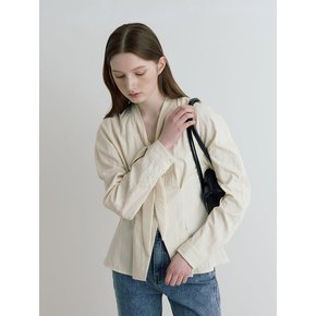 Ribbon tie pintuck puff blouse - cream