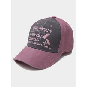 Lettering Two-Tone Vintage Washing Web Logo Embroidery Cotton Ball Cap Hat [Pink]