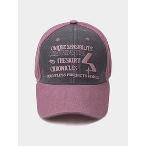 Lettering Two-Tone Vintage Washing Web Logo Embroidery Cotton Ball Cap Hat [Pink]