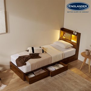 잉글랜더 클림트 월넛 미니 LED 원목 서랍형 침대(매트제외-MS)