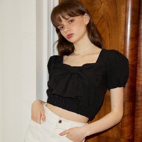 Puff Shoulder Ribbon Blouse Black