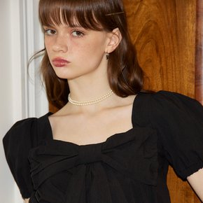 Puff Shoulder Ribbon Blouse Black