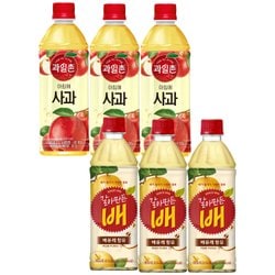 해태음료 페트음료 500ml 2종 각 3개씩 혼합(과일촌아침에사과+갈아만든배)